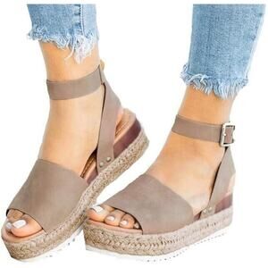 NEW Athlefit Khaki Brown Platform Espadrille Wedge Sandal Women's 10.5 Size 41